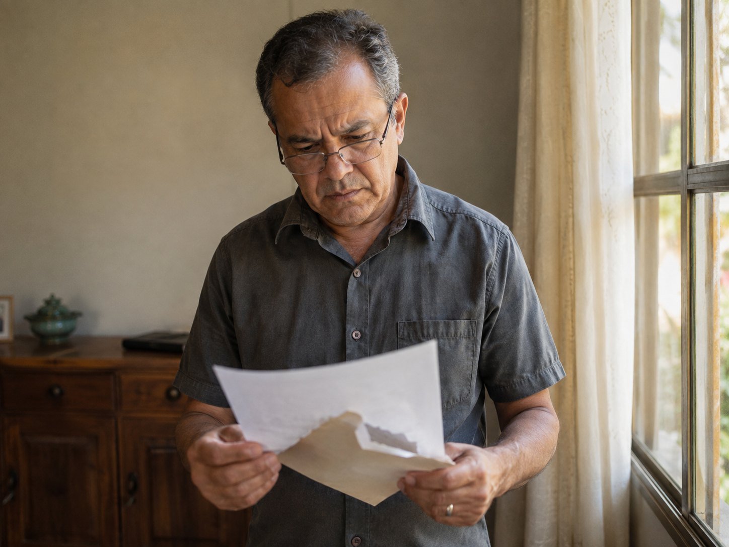 Pessoa lendo a carta de indeferimento do beneficio, Campinas